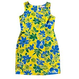 9 & Co. Floral Print Yellow blue Sleeveless Midi Dress Womens Size 8